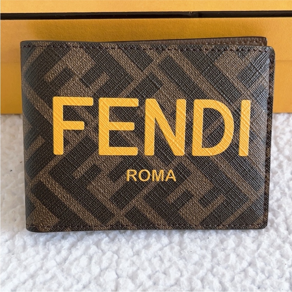 FENDI Sunflower Yellow and Brown Zucca Coated Canvas Bi-fold Wallet